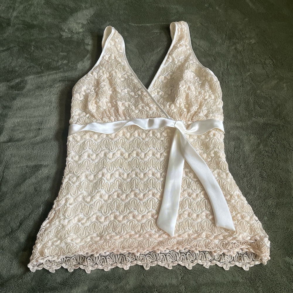 Cream lace babydoll top with bow detail